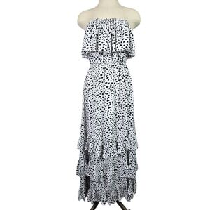 Yidarton Black and White Polka Dot Strapless Dress